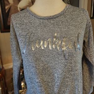 SIZE M STITCH WURKS "THANKFUL" TOP/ BLOUSE GRAY & SILVER